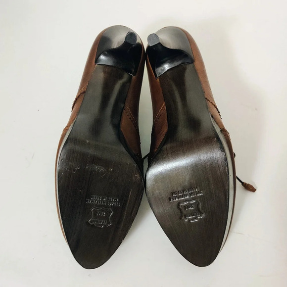 STUART WEITZMAN Leather Oxford Heel Booties 10 Brown Brogue Platform Lace-up New - Picture 7 of 14